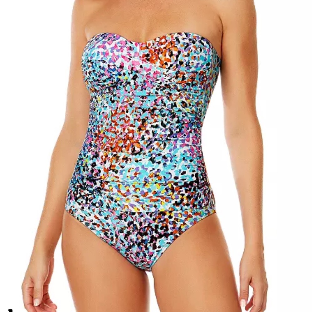 Anne Cole multi color Twist Front Shirred One Piece Swimsuit Size 6